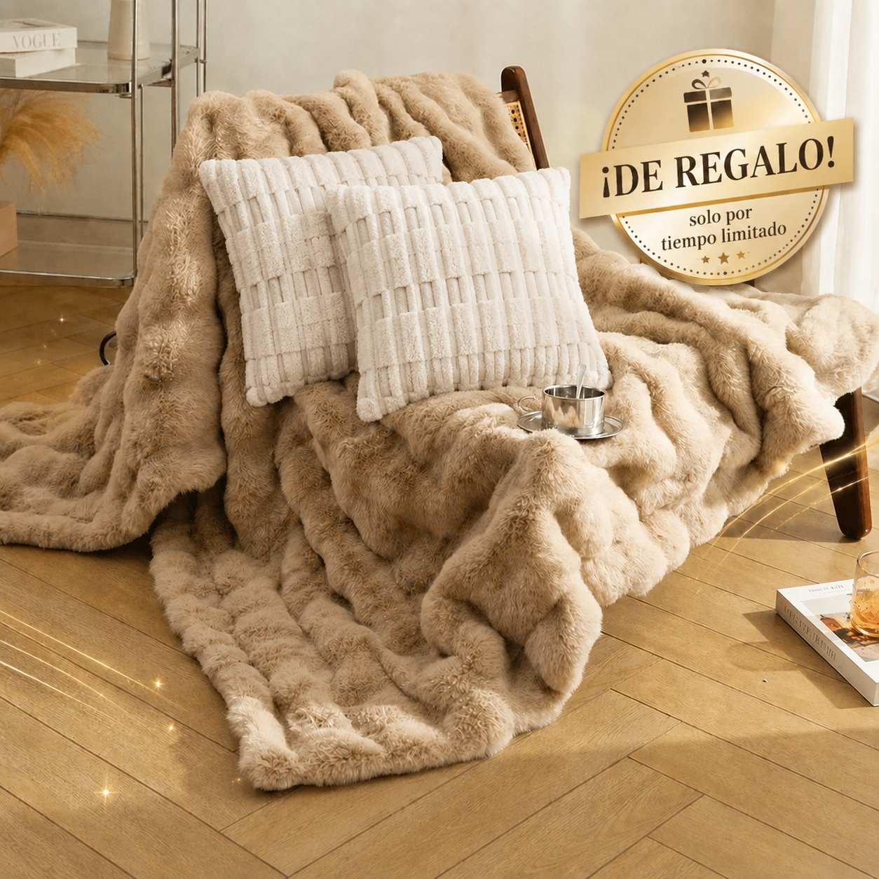 [COMPRÁ 1 Y LLEVÁ 2] Fundas de Terciopelo para Sofá + Manta de Peluche y 2 Almohadones de Regalo