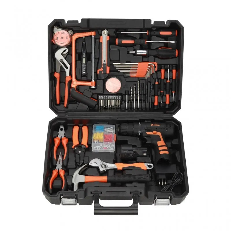 [112 PIEZAS] Kit de Herramientas Profesional con Taladro Inalámbrico de 12V y Valija + 2 Linterna frontal de regalo